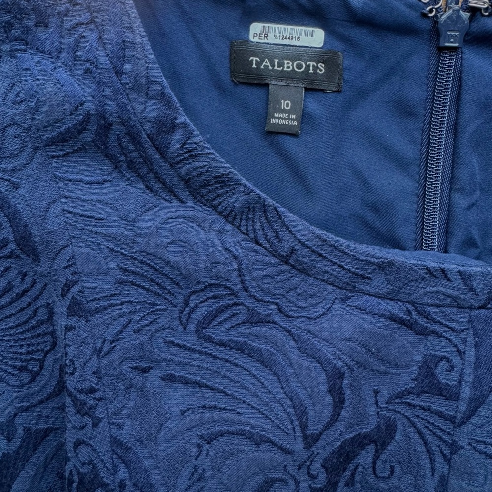 TALBOTS Women’s Brocade Navy Dress 10 - Picture 3 of 6